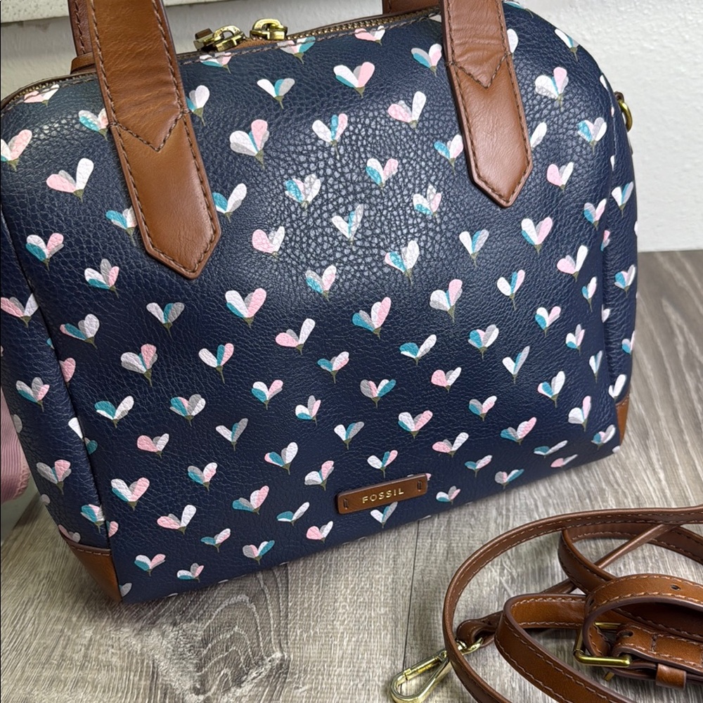 Stylish Brown and Blue Heart Patterned Women's Bag - Picture 2 of 5
